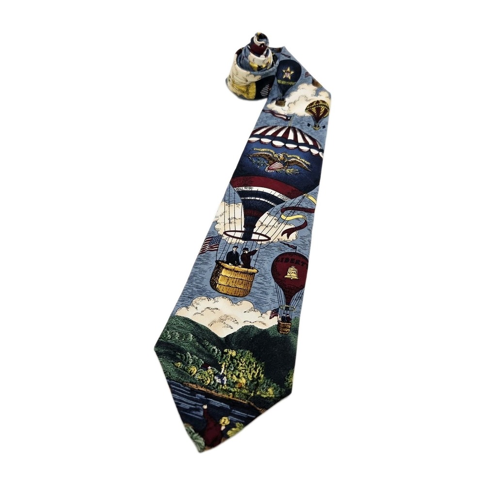 Tango Max Raab Americana Series Up Up and Away Silk Neck Tie Blue Balloon